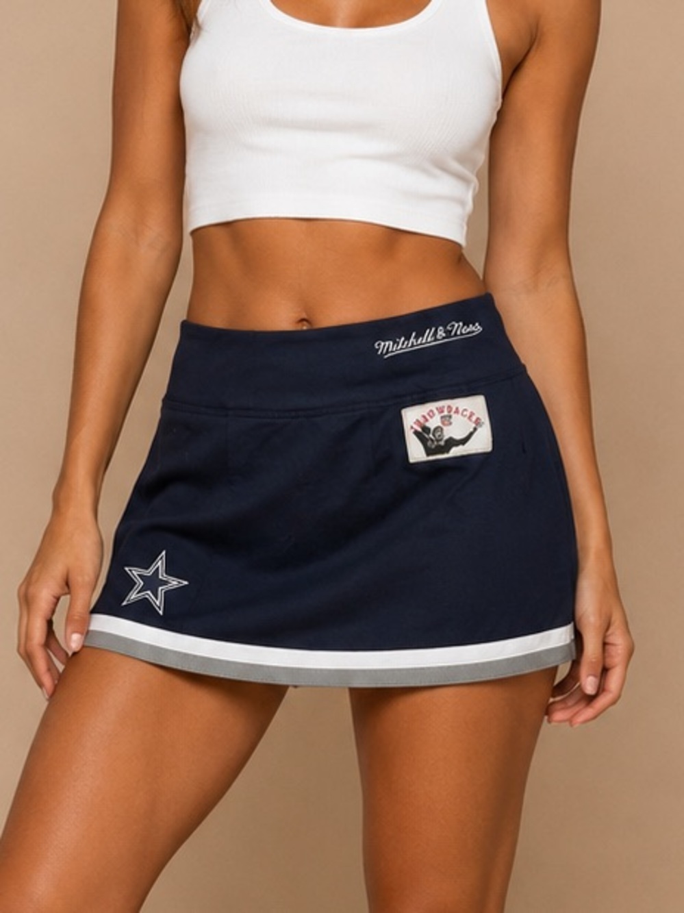 Mitchell & Ness Navy Blue Athletic Mini Skirt with White Trim Dallas Cowboys